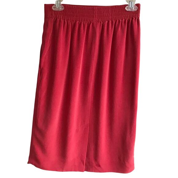Vintage Dana Buchman 100% Silk Knee Length Skirt Ruched Career Business Red 8 - Picture 2 of 8